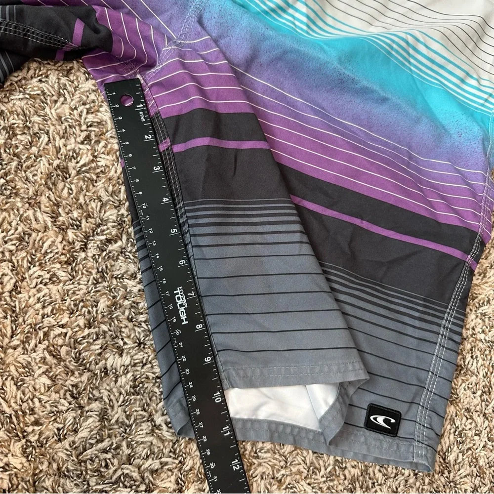 O'Neill Men's Striped Multicolored Swim Shorts Blue Purple Gray Surf Beach Wear